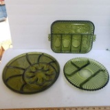 Lot of Vintage Avocado Green Glass Serving Pieces