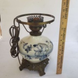 Vintage Milk Glass and Brass Lamp, Hand Painted