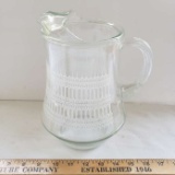 Vintage Glass Pitcher with Ice Lip and White Design