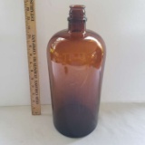 Large Vintage Amber Glass Bottle