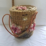 Vintage Woven Basket with Pink Lining