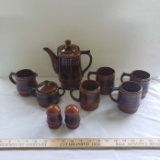 Vintage Brown and Black Teapot, 4 Cups, Sugar, Creamer, Salt and Pepper, Made in Japan