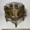 Glass Candle Holder in Footed Brass Tone Grape Leaf Caddy