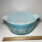 2-1/2 Qt Pyrex Casserole Bowl Turquoise with White Butter Print Pattern
