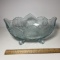 Pretty Powder Blue Glass Footed Bowl with Embossed Floral Design & Wavy Edge