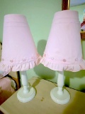 Pair of White Wooden Lamps with Pink Shades