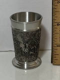 Pewter Shot Glass with Embossed Hunting & Wildlife Scene