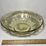 Yellow Depression Glass Bowl with Etched Rose Pattern