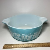 2-1/2 Qt Pyrex Casserole Bowl Turquoise with White Butter Print Pattern