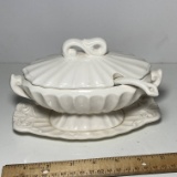 Ivory Ceramic Gravy Dish with Ladle