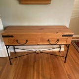 2-Drawer Wooden Sofa Table with Black Metal Accent