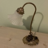 Brass Tone Lily Pad Lamp with Glass Shade