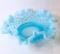 Fenton Blue Opalescent Ruffled Edge Hobnail Bowl