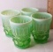 Set of 4 Mosser Eye Winker Green Opalescent Glass 4” Tumblers