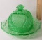 Vintage Green Glass Cheese Dish w/ Domed Lid