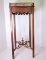 Oriental Chippendale Style Mahogany Kettle Stand with Open Carved Crossed Stretcher & Pull Out Slide