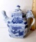 Oriental Blue & White Porcelain Teapot with Dragon Spout & Handle Signed on Bottom