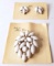 Vintage White Rhinestone Leaf Shaped Brooch & Earring Set by Albert Weiss