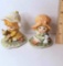 Pair of Lefton China Hand Painted Little Girls with Pet Figurines