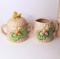 Honeycomb Ceramic Sugar Bowl & Creamer with Honey Bee Finials Made in Japan