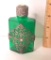 Vintage Green Gucci Cologne Bottle with Silver Filligree Exterior