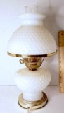 Vintage Hobnail Milk Glass Lamp with Brass Tone Accent