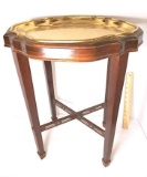 Mahogany Finish Accent Table w/ Removable Brass Serving Tray