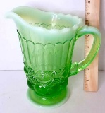 Mosser Green Glass Eyewinker Pitcher with Opalescent Edge