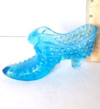 Vintage Blue Glass Hobnail Slipper 