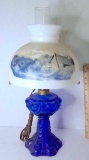 Beautiful Converted Vintage Cobalt Glass Lamp w/ Awesome Milk Glass Shad