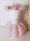 Fenton Cased Glass Ruffled Edge Vase