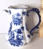 Pretty Blue & White Porcelain Pitcher with Floral Design