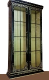 Vintage Black Glass Front Cabinet with Floral Accent Brought Here From Holland