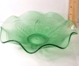 Pretty Green Glass Wavy Edged Bowl