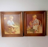 1970 Ingwersen Little Girl Eating Cookies & Little Boy Reading in Rocking Chair Lithograph Prints