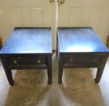 Pair of Black Side Tables with Drawer by Century