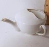 White Czechoslovia Porcelain Side Handle Pitcher with Gilt Edge & Large Mouth Signed Victoria 339