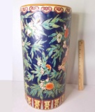 Tall Oriental Porcelain Umbrella Stand with Floral Design