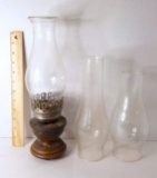 Antique Brass Oil Lamp with 3 Glass Chimneys