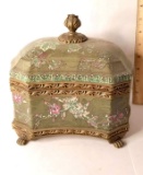 Beautiful Ornately Decorated Oriental Metal Enamel Lidded & Footed Dish