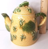 Honeycomb and Clover Ceramic Teapot with Honey Bee Finial