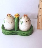 Ceramic Egg Salt & Pepper Shakers with Caddy Made in Japan