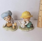 Pair of Porcelain Kids with Pets Figurines