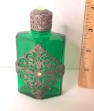 Vintage Green Gucci Cologne Bottle with Silver Filligree Exterior