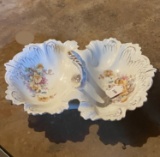 Pretty Floral Porcelain Large 2 Sided Divided Dish with Handle