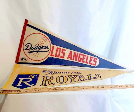 Lot of 2 Vintage Pennants, LA Dodgers, KC Royals