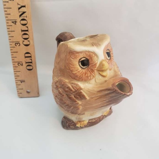 Vintage Handpainted Owl Ceramic Creamer