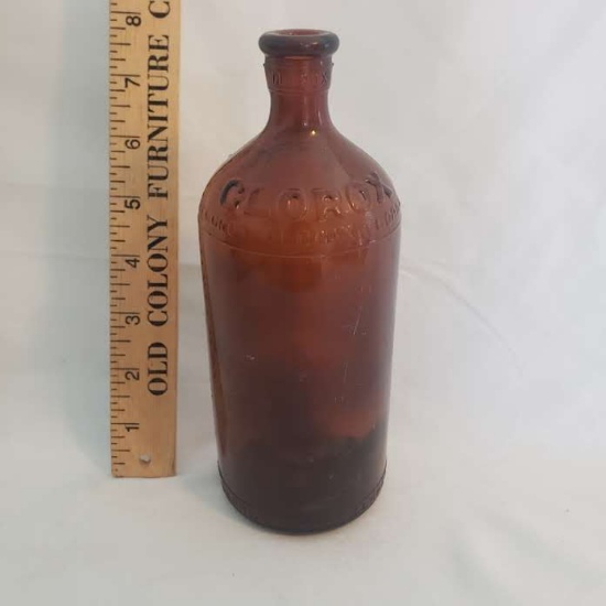 Vintage Amber Glass Clorox Bottle