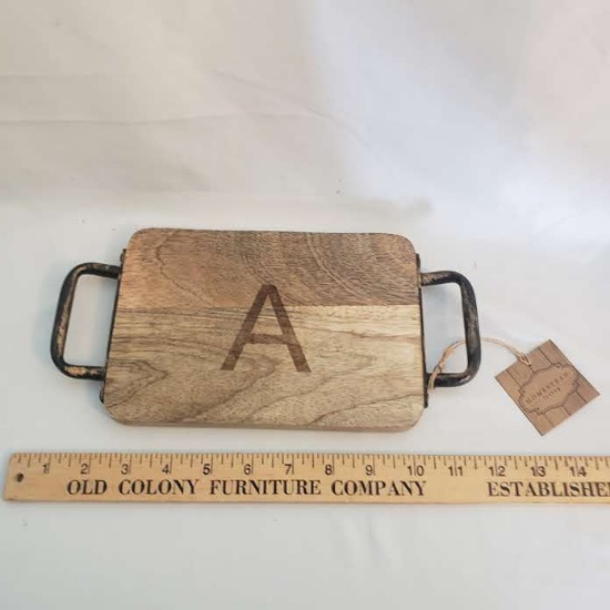 Kirkland’s New Cheese Board w/ Handles Monogrammed “A” in Center