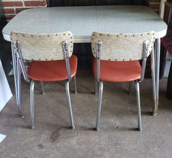 Retro Formica Table with Leaf and 2 Chairs